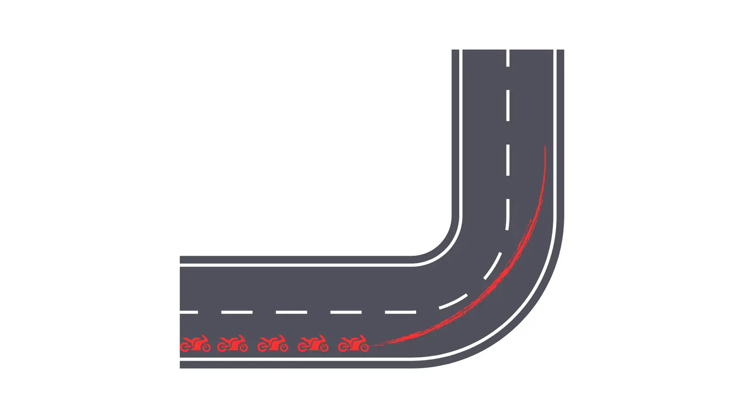 Positioning of motorcycles entering a left-hand curve