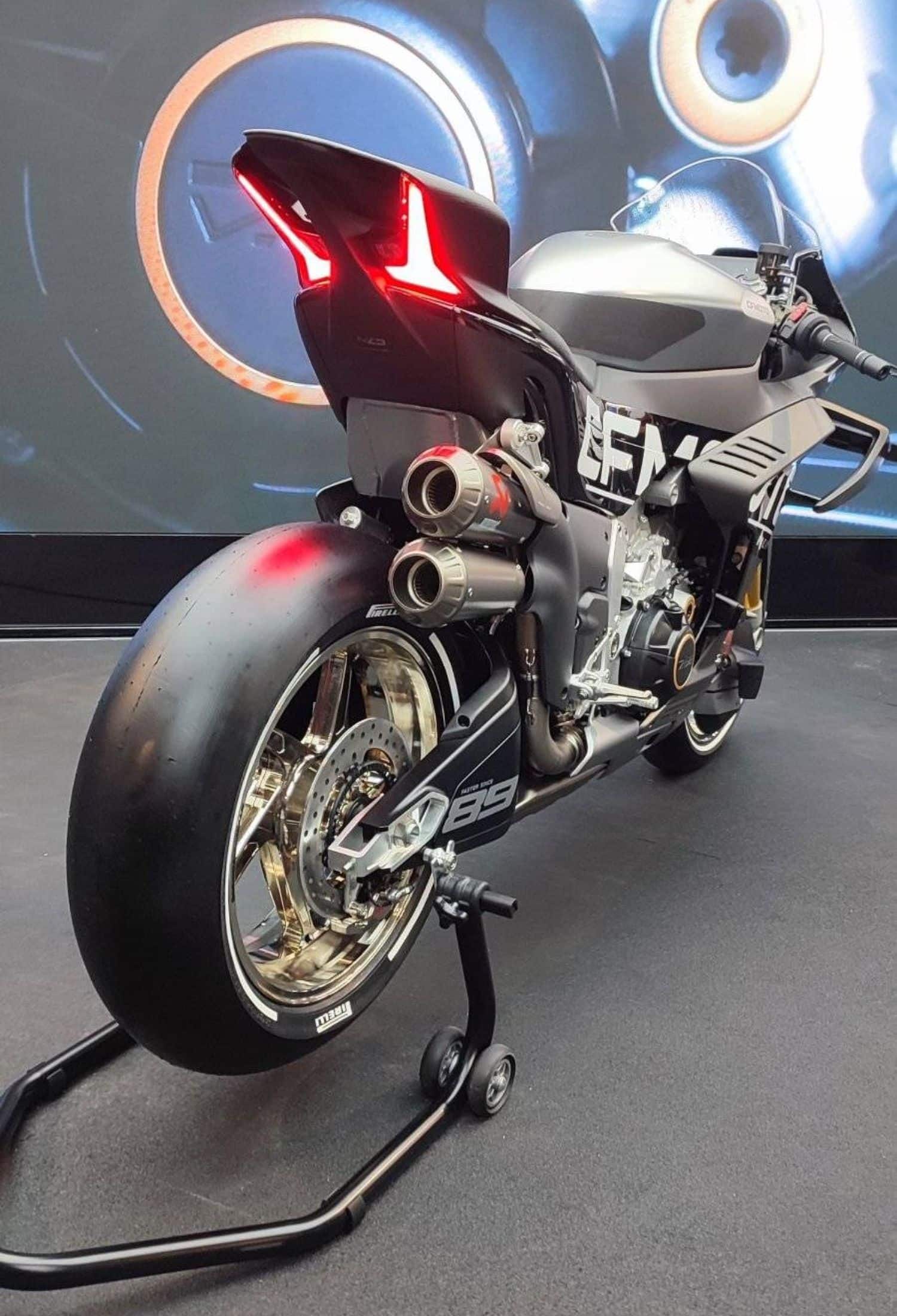 CFMOTO V4 SR-RR PROTOTYPE rear view in Milan – photo Michel Thomas