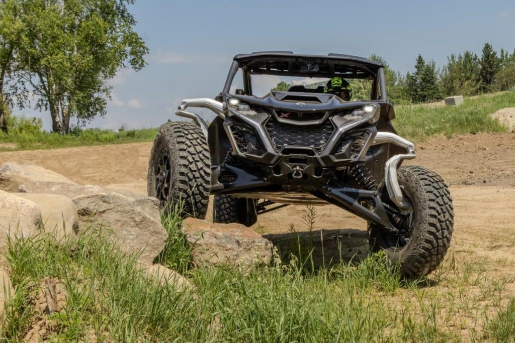 The Maverick R, due to its 77-inch width, is restricted from operating in many jurisdictions
