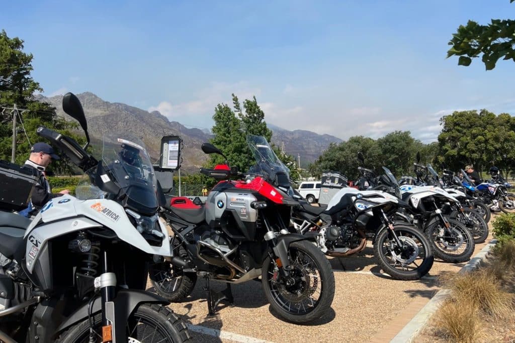 Picking up the motorcycles from the rental company.