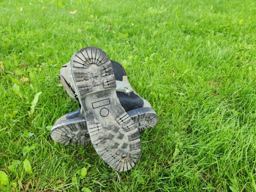 The sole provides good grip on slippery footpegs or when you need to push the bike through mud.